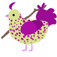 Bouquet, a lemon and plum chicken with a speckle pattern