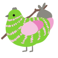 Spring, a grass and pink chicken with a bar pattern