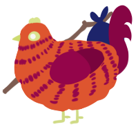 Flaming Cheetos, a vermilion and maroon chicken with a bar pattern
