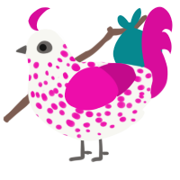 Speckle, a white and fuchsia chicken with a speckle pattern