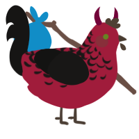 Lav the Human, a crimson and sable chicken with a half-lace pattern