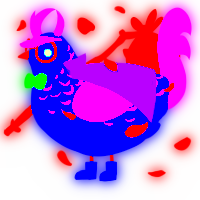 MY CLUCKING EYES, a ultramarine and plum chicken with a half-lace pattern