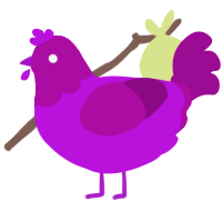 Aster, a amethyst and plum chicken with a head pattern