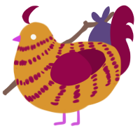 Why are you grilled, a orange and maroon chicken with a bar pattern