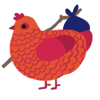 flaming hot cheeto, a vermilion and crimson chicken with a lace pattern