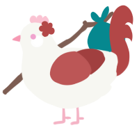 Demure, a white and red chicken