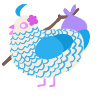 Sky, a cream and sky chicken with a lace pattern