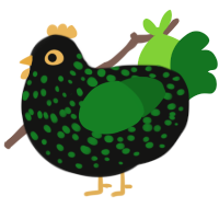 Fraise, a black and leaf chicken with a speckle pattern
