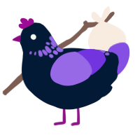 Skibidi Rizz, a tumblr and blurple chicken with a neck-speckle pattern