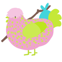 Calathea, a pink and lime chicken with a speckle pattern
