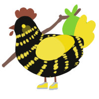ChIcarus, a black and yellow chicken with a bar pattern