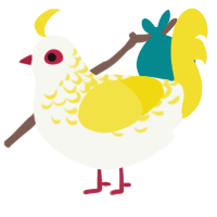 SCRAMBLED EGG, a white and yellow chicken with a half-lace pattern