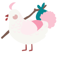 Pinky, a white and rose chicken with a half-lace pattern