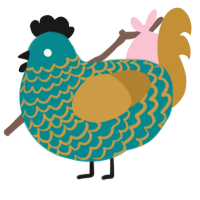 Chaostrophy, a teal and gold chicken with a lace pattern