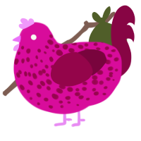 diva, a fuchsia and maroon chicken with a speckle pattern