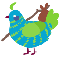 jolly, a cerulean and grass chicken with a bar pattern