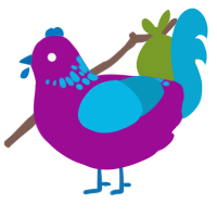 90s Kid, a plum and cerulean chicken with a neck-speckle pattern