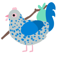 Dish Sponge, a silver and sapphire chicken with a speckle pattern