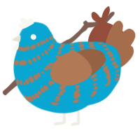 Azurite, a cerulean and brown chicken with a bar pattern