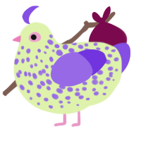Ghoul, a apple and blurple chicken with a speckle pattern
