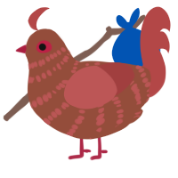 Miss Swiss, a russet and red chicken with a bar pattern