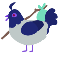 Mirror, a silver and navy chicken with a head pattern