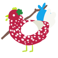 Redd, a crimson and white chicken with a speckle pattern