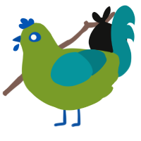 Nook, a chartreuse and teal chicken