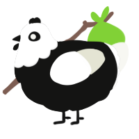 Panda2, a black and white chicken with a head pattern