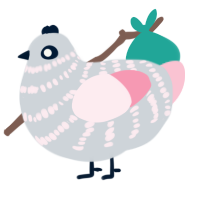 The Lay Sister, a mist and rose chicken with a bar pattern