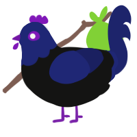 A black and navy chicken with a head pattern