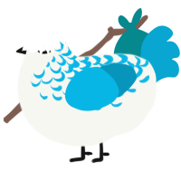 Cloud, a white and cerulean chicken with a half-lace pattern