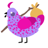 The Living Dead, a lilac and fuchsia chicken with a speckle pattern