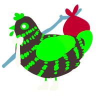 XBOX, a silver and amethyst chicken with a bar pattern