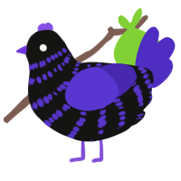Mx Sinister, a black and indigo chicken with a bar pattern