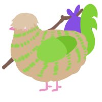 tinsel, a beige and grass chicken with a bar pattern