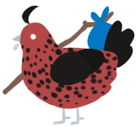 aaa battery, a red and sable chicken with a speckle pattern