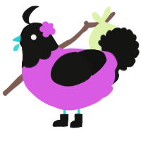 Purble, a orchid and black chicken with a head pattern