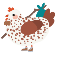 Bleebo, a white and russet chicken with a speckle pattern