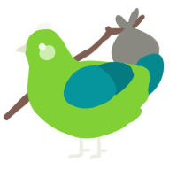 Orbius, a grass and teal chicken
