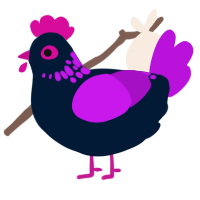 muchwhat, a tumblr and amethyst chicken with a neck-speckle pattern