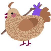 caramel cupcake, a beige and brown chicken with a double-lace pattern