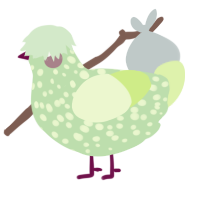 Appley, a gluppy and apple chicken with a speckle pattern