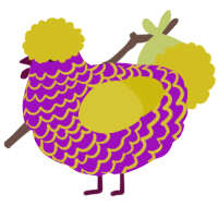 Huckleberry Crumble, a amethyst and yellow chicken with a lace pattern