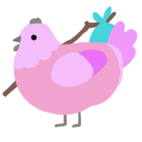 yass pills, a pink and lavender chicken with a head pattern