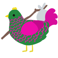Tourmaline, a viridian and fuchsia chicken with a lace pattern