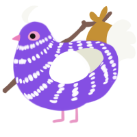 Hercules, a blurple and white chicken with a bar pattern