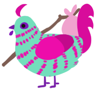 Neon Horizon, a mint and fuchsia chicken with a bar pattern