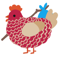 Ornament, a crimson and beige chicken with a lace pattern