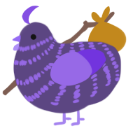 Sweets, a overcast and blurple chicken with a bar pattern
